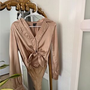 Windsor Blush Satin Tie-Front Bodysuit